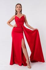 Long Satin Evening Dress With Women Strap & Graduation Dress