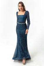 Long Evening Dress With Women Square Collar Stone