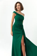 Woman One Shoulder Long Evening Dress With Stone