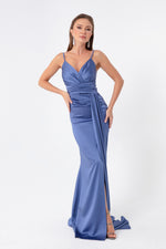 Long Satin Evening Dress With Women Strap & Graduation Dress