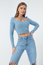 Woman Long Sleeve Knitting Crop