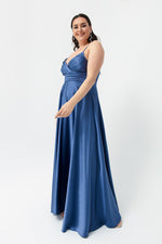 Women'S Rope Strap Large Size Satin Long Evening Dress & Graduation Dress