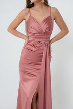 Long Satin Evening Dress With Women Strap & Graduation Dress