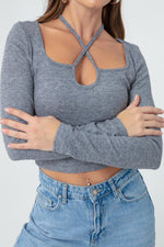 Woman Long Sleeve Knitting Crop