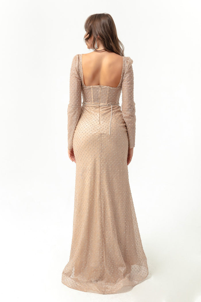 Long Evening Dress With Women Square Collar Stone