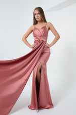 Long Satin Evening Dress With Women Strap & Graduation Dress