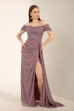 Women'S Drawıng Drapeli Long Syminlik Dress With Slit Dress