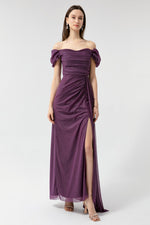 Women'S Drawıng Drapeli Long Syminlik Dress With Slit Dress