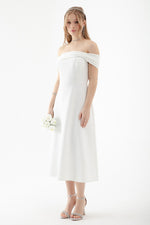 Female Kayık Collar Midi Evening Dress