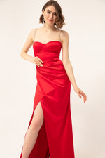 Long Satin Evening Dress With Women'S Stone Strap