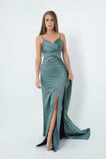 Long Satin Evening Dress With Women Strap & Graduation Dress