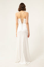 Long Satin Evening Dress With Women'S Stone Strap