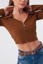 Female Zipper Detailed Knitting Blouse