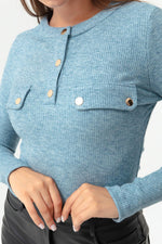 Women'S Pocket Detailed Knitting Blouse