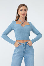 Woman Long Sleeve Knitting Crop