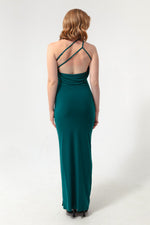 Woman One -Shoulder Long Evening Dress With Slits With Back Low -Cut
