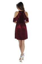 Burgundy Velvet Shoulder Detailed Short Evening Dress
