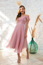 Angelino Powder Organze Low Sleeve Short Evening Dress