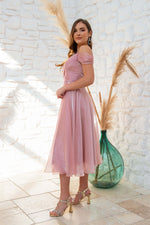 Angelino Powder Organze Low Sleeve Short Evening Dress