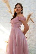 Angelino Powder Organze Low Sleeve Short Evening Dress