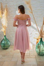 Angelino Powder Organze Low Sleeve Short Evening Dress