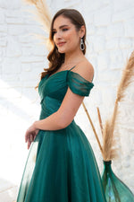 Angelino Emerald Organze Low Arm Short Evening Dress