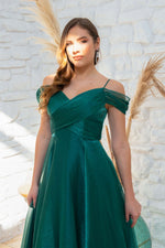 Angelino Emerald Organze Low Arm Short Evening Dress