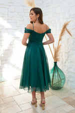 Angelino Emerald Organze Low Arm Short Evening Dress