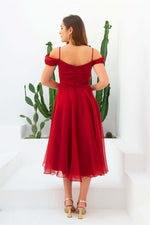 Angelino Burgundy Organze Low Sleeve Short Evening Dress