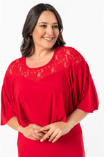 KL792 Lace Above Plus Size Long Evening Dress Red
