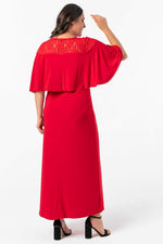 KL792 Lace Above Plus Size Long Evening Dress Red