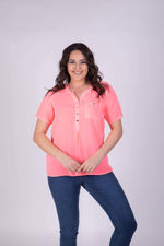 Angelino Open Collar Half Sleeve Blouse