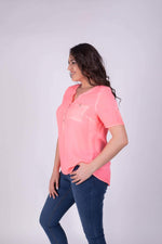 Angelino Open Collar Half Sleeve Blouse