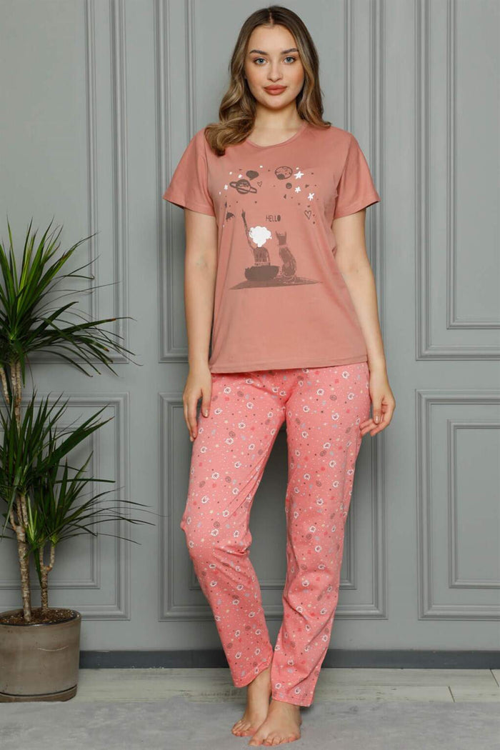 Women's 100% Cotton Combed Short Sleeve Pajamas Suit 3387