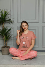Women's 100% Cotton Combed Short Sleeve Pajamas Suit 3387
