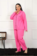 Women's Plus Size Front Buttoned Fuchsia Pajamas Set 202185