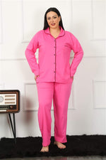 Women's Plus Size Front Buttoned Fuchsia Pajamas Set 202185