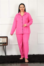 Women's Plus Size Front Buttoned Fuchsia Pajamas Set 202185