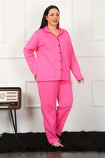 Women's Plus Size Front Buttoned Fuchsia Pajamas Set 202185