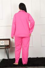 Women's Plus Size Front Buttoned Fuchsia Pajamas Set 202185
