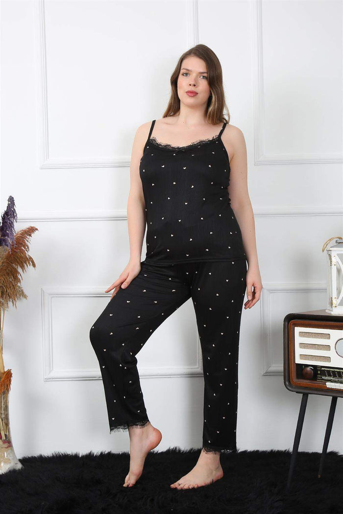 Women's Large Size Black Rope Strap Pajamas Set 202196