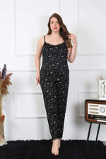 Women's Large Size Black Rope Strap Pajamas Set 202198