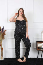 Women's Large Size Black Rope Strap Pajamas Set 202198