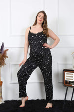 Women's Large Size Black Rope Strap Pajamas Set 202198