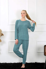 Women's Thick Long Sleeve Combed Cotton Indigo Pajamas Set 4131