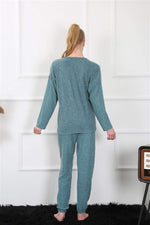 Women's Thick Long Sleeve Combed Cotton Indigo Pajamas Set 4131