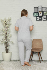 Kadın Pamuklu Cepli Kısa Kol Büyük Beden Pijama Takım 202067