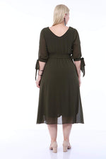 Angelino Plus Size Chiffon Evening Dress With Elastic Waist Tied Sleeves KL4017