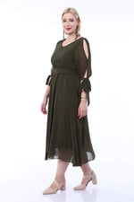 Angelino Plus Size Chiffon Evening Dress With Elastic Waist Tied Sleeves KL4017