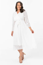 Angelino Plus Size Double Breasted Collar Sleeved Chiffon Dress nv4001 White